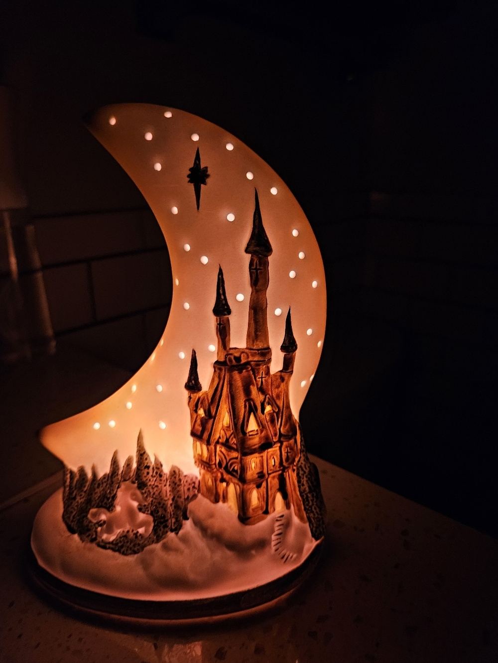 90s Ceramic Moon Unicorn Castle Lamp Night Light